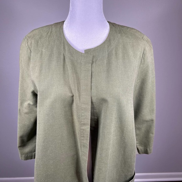 EILEEN FISHER COLLARLESS ORGANIC COTTON JACKET ARMY GREEN Size Medium - Picture 4 of 8